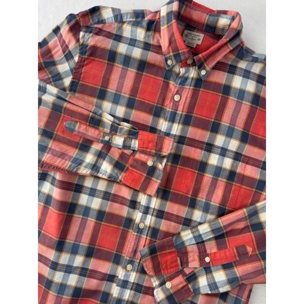 J Crew Summer Plaid Shirt Mens MED Madras Plaid Cotton Button Down Long Sleeve - Picture 1 of 9